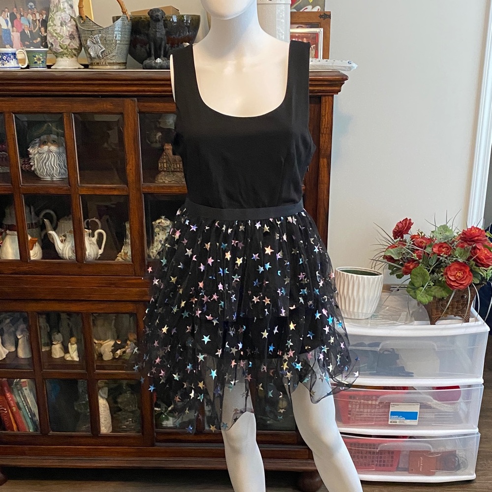 Black Star-Embellished Tulle Dress